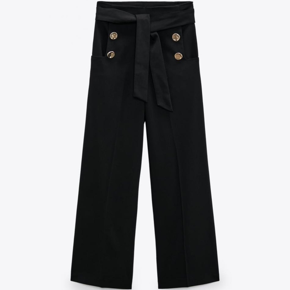 Zara Culottes pants With Golden Buttons Black